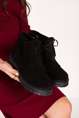Gondol Hakiki Deri Kauçuk Taban Şık Bot bel.1516 - Siyah Süet - 39