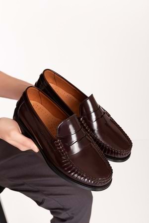 Gondol Erkek Hakiki Deri Kösele Loafer Ayakkabı ny.005 - Bordo Rugan - 44