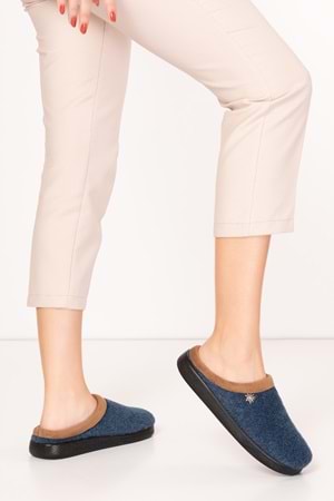 GONDOL İÇİ KÜRKLÜ RAHAT VE HAFİF EV TERLİĞİ EV.216 - Lacivert - 38