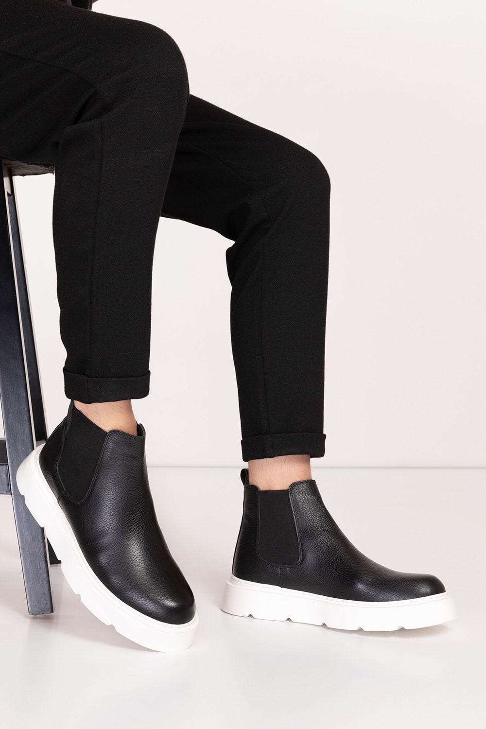 Gondol Erkek Hakiki Deri Hafif Eva Taban Yanları Lastikli Bot src.7004 - Siyah - 42