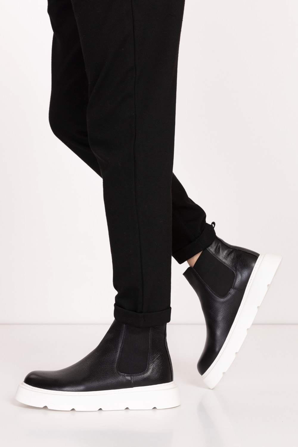 Gondol Erkek Hakiki Deri Hafif Eva Taban Yanları Lastikli Bot src.7004 - Siyah - 42