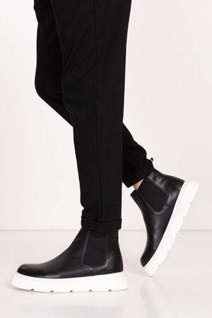 Gondol Erkek Hakiki Deri Hafif Eva Taban Yanları Lastikli Bot src.7004 - Siyah - 42