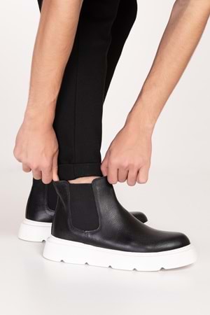 Gondol Erkek Hakiki Deri Hafif Eva Taban Yanları Lastikli Bot src.7004 - Siyah - 42