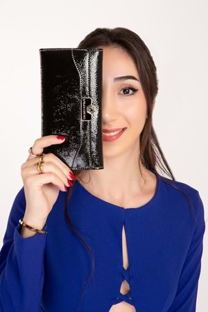 Gondol Çok Gözlü Kullanışlı Şık Cüzdan gp.1489 - siyah rugan - TEK EBAT