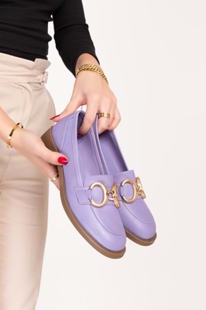 Gondol Hakiki Deri Günlük Toka Detaylı Loafer alpx.322 - Mor - 38