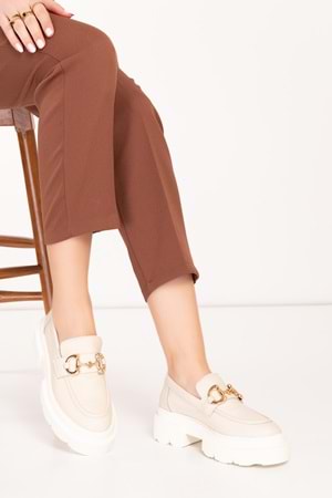 Gondol Hakiki Deri Hafif Taban Tokalı Oxford Ayakkabı wst.1318 - Bej - 39