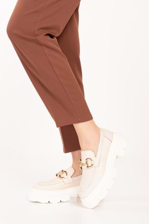 Gondol Hakiki Deri Hafif Taban Tokalı Oxford Ayakkabı wst.1318 - Bej - 39