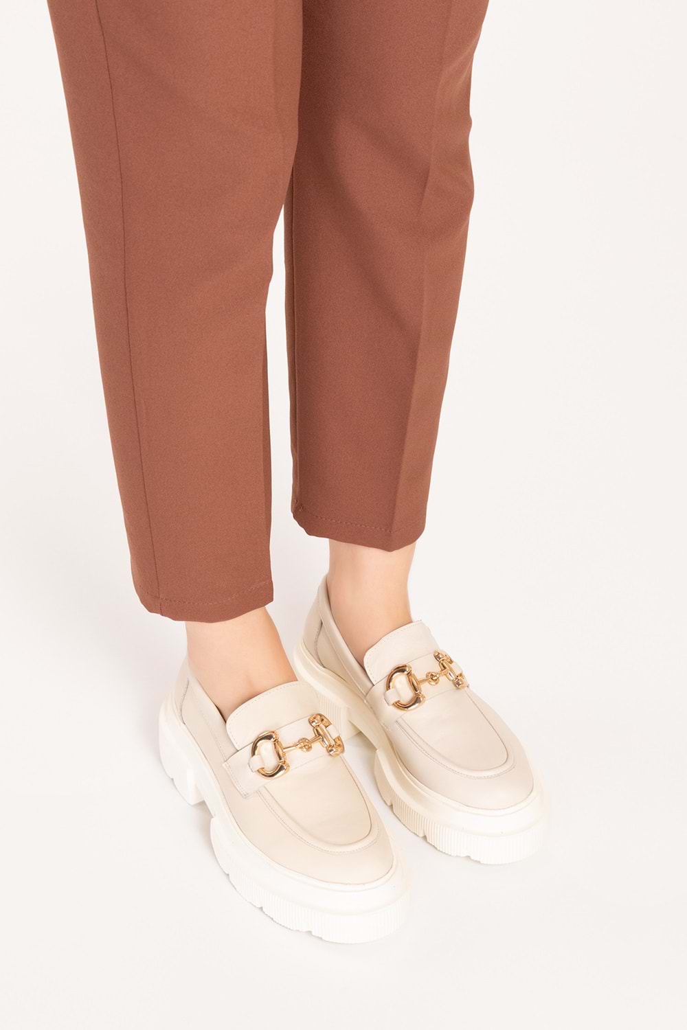 Gondol Hakiki Deri Hafif Taban Tokalı Oxford Ayakkabı wst.1318 - Bej - 39