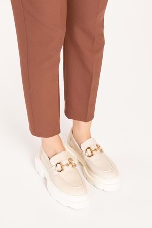 Gondol Hakiki Deri Hafif Taban Tokalı Oxford Ayakkabı wst.1318 - Bej - 39