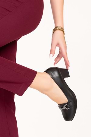 Gondol Hakiki Deri Rahat Klasik Topuklu Ayakkabı vdt.74 - Siyah - 39