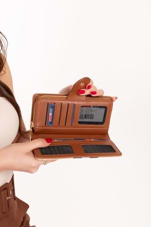 Gondol Günlük Kullanışlı Cüzdan ve Kartlık sp.1154 - Bej Ekose - TEK EBAT