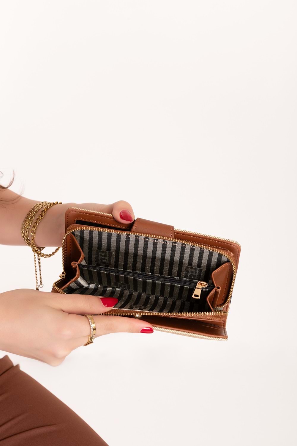 Gondol Günlük Kullanışlı Cüzdan ve Kartlık sp.1154 - Bej Ekose - TEK EBAT