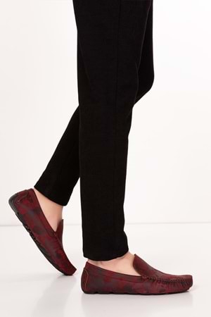 Gondol Erkek Hakiki Deri Esnek Taban Kamuflaj Desenli Loafer Ayakkabı tx.11870 - kırmızı - 43