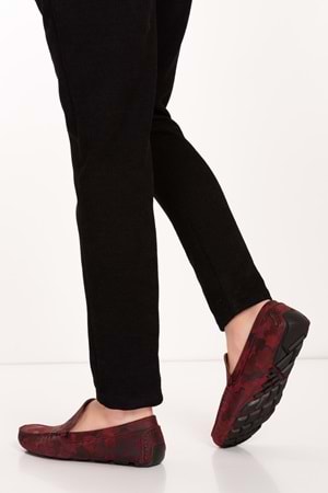 Gondol Erkek Hakiki Deri Esnek Taban Kamuflaj Desenli Loafer Ayakkabı tx.11870 - kırmızı - 43