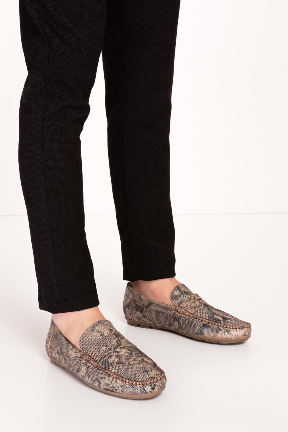 Gondol Erkek Hakiki Deri Hafif Taban Loafer Ayakkabı tx.13881 - Bej Yılan - 41