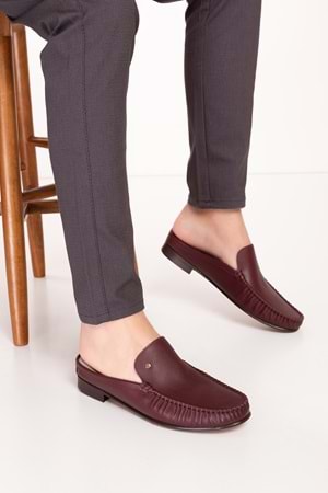 Gondol Erkek Hakiki Deri Kösele Taban Loafer Terlik tx.12750 - Bordo - 41