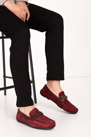 Gondol Erkek Hakiki Deri Hafif Taban Loafer Ayakkabı tx.220 - Bordo Süet - 40