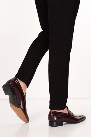 Gondol Erkek Hakiki Deri Kösele Taban Klasik Ayakkabı tx.8378 - Bordo Rugan - 40