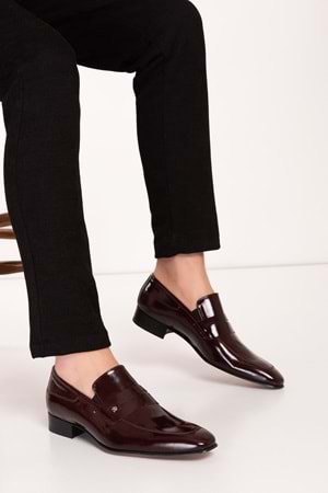Gondol Erkek Hakiki Deri Kösele Taban Klasik Ayakkabı tx.8378 - Bordo Rugan - 40