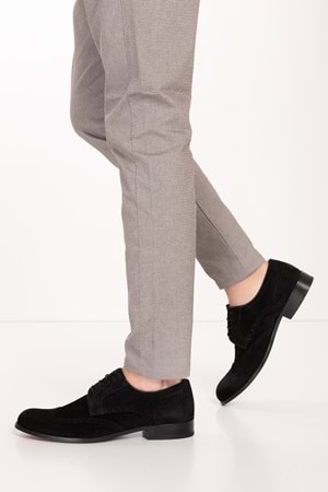 Gondol Erkek Hakiki Deri Kösele Taban Klasik Ayakkabı tx.8383 - Siyah Süet - 39