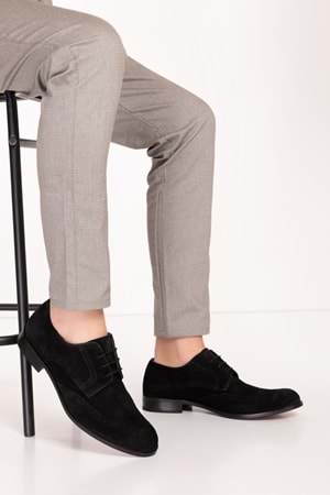 Gondol Erkek Hakiki Deri Kösele Taban Klasik Ayakkabı tx.8383 - Siyah Süet - 39