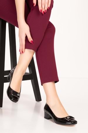 Gondol Kadın Hakiki Deri Klasik Topuklu Ayakkabı tx.834 - siyah rugan - 36