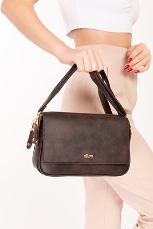 Gondol Kadın Çift Bölmeli El ve Omuz Çantası ald.1153 - Kahverengi - TEK EBAT