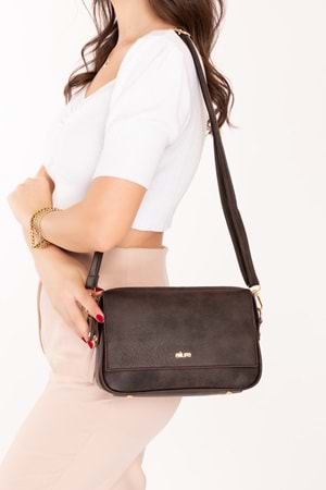 Gondol Kadın Çift Bölmeli El ve Omuz Çantası ald.1153 - Kahverengi - TEK EBAT