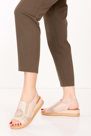 Gondol Kadın Hakiki Deri Günlük Rahat Sandalet anl.3260 - Bej - 39