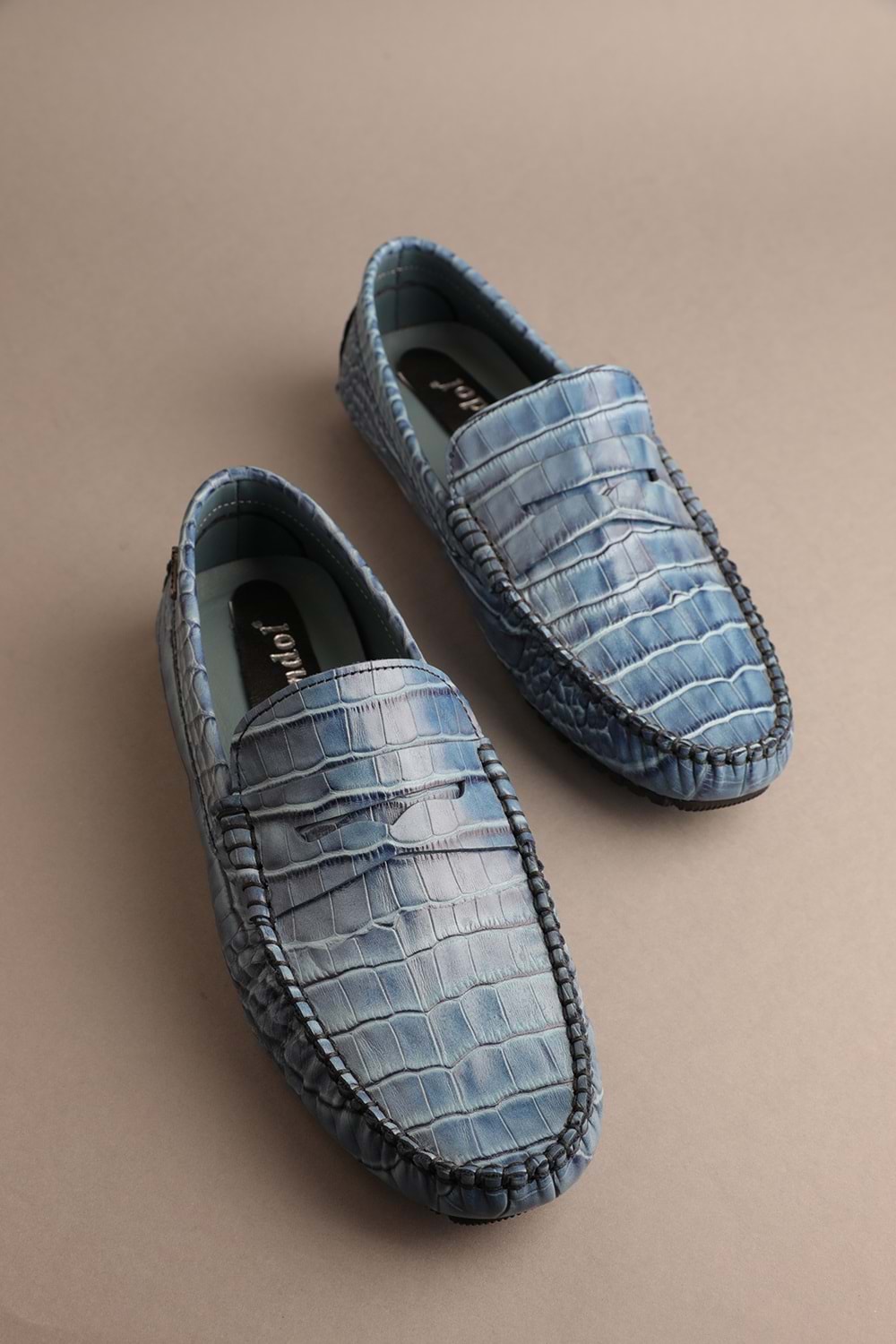 Gondol Erkek Hakiki Deri Klasik Loafer Mavi Croco 42 ttx.202
