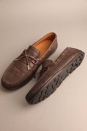 Gondol Erkek Hakiki Deri Klasik Loafer Kahve Croco 42 ttx.260