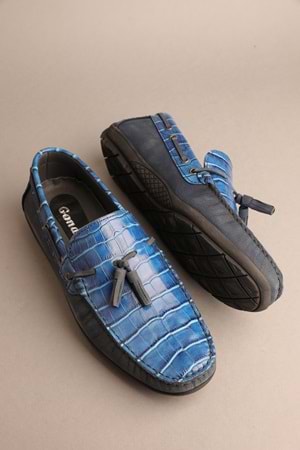 Gondol Erkek Hakiki Deri Klasik Loafer Mavi Croco 41 ttx.276