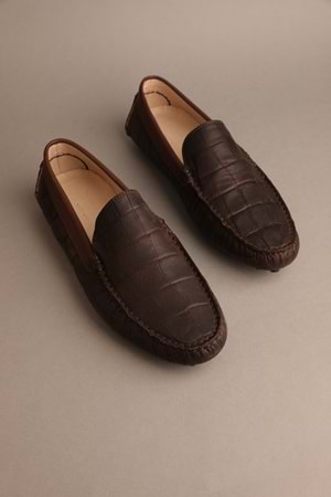 Gondol Erkek Hakiki Deri Klasik Loafer Kahve Croco 41 ttx.20117
