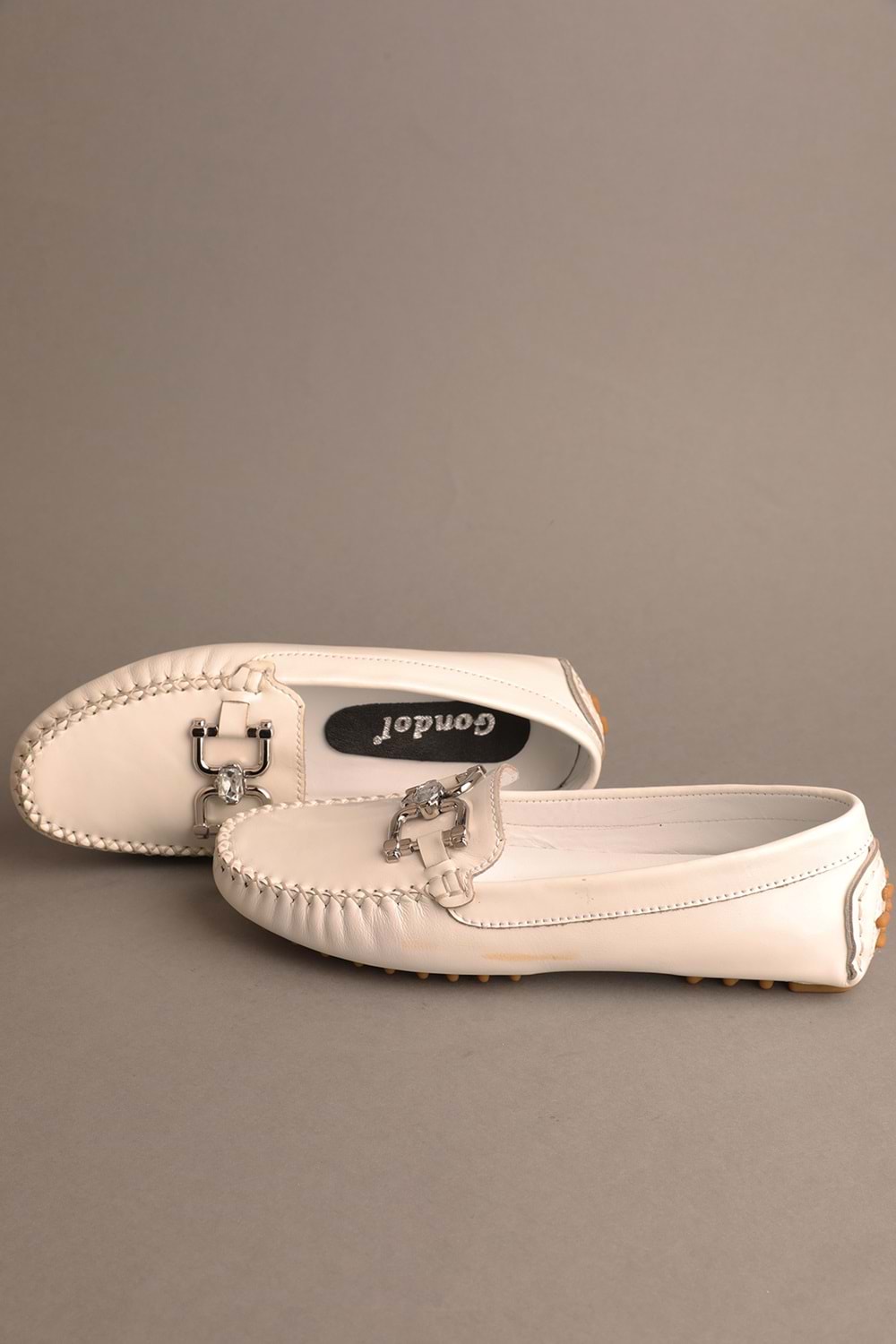 Gondol Kadın Hakiki Deri Klasik Loafer Beyaz 37 ttx.703