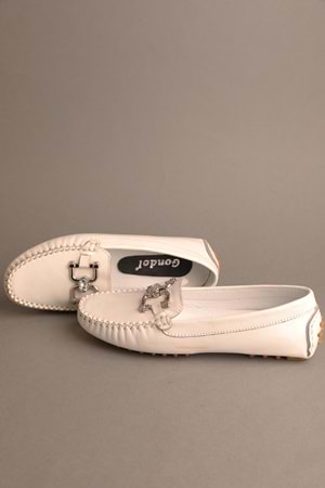Gondol Kadın Hakiki Deri Klasik Loafer Beyaz 37 ttx.703