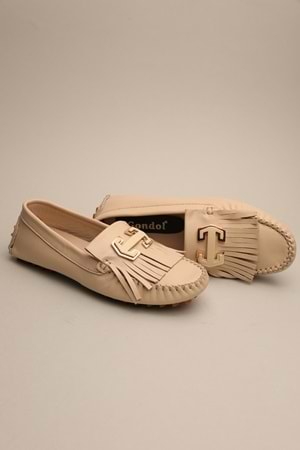 Gondol Kadın Hakiki Deri Klasik Loafer Krem 37 ttx.754