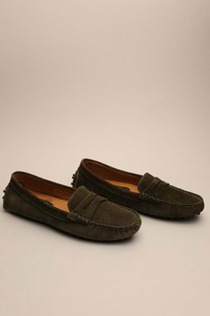 Gondol Kadın Hakiki Deri Klasik Loafer Haki 41 ttx.789