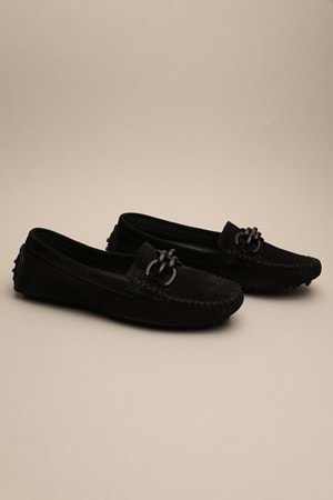 Gondol Kadın Hakiki Deri Klasik Loafer Siyah Süet 37 ttx.7013