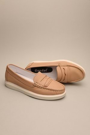 Gondol Kadın Hakiki Deri Klasik Loafer Krem 36 ttx.70110