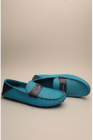 Gondol Erkek Hakiki Deri Klasik Loafer Mavi Kombin 41 ttx.617