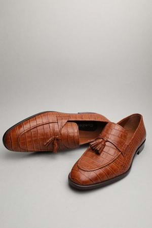 Gondol Erkek Hakiki Deri Klasik Loafer Taba Croco 44 ttx.6012