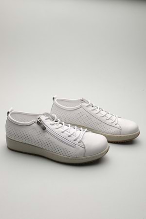 Gondol Hakiki Deri Günlük Rahat Fermuarlı Yazlık Ayakkabı zx.2402 - Beyaz - 41