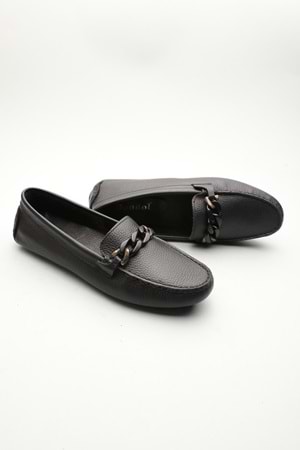 Gondol Kadın Hakiki Deri Klasik Loafer Siyah 40 ttx.735