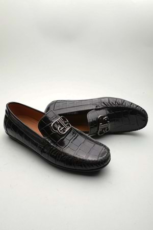 Gondol Erkek Hakiki Deri Klasik Loafer Siyah Croco 41 ttx.601177