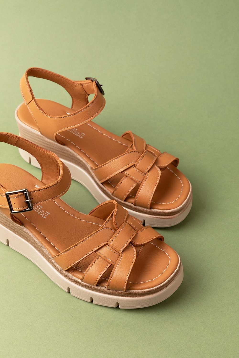 Gondol Hakiki Deri Dolgu Topuklu Günlük Sandalet mlk.5501 - Taba - 41