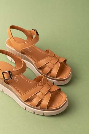 Gondol Hakiki Deri Dolgu Topuklu Günlük Sandalet mlk.5501 - Taba - 41