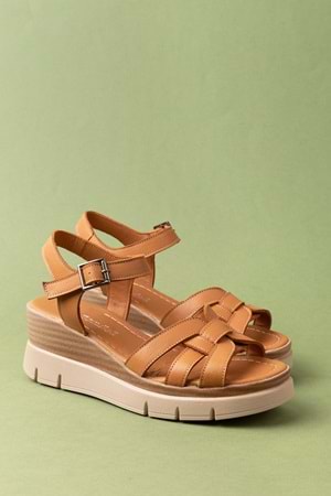 Gondol Hakiki Deri Dolgu Topuklu Günlük Sandalet mlk.5501 - Taba - 41