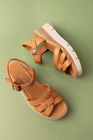 Gondol Hakiki Deri Dolgu Topuklu Günlük Sandalet mlk.5501 - Taba - 41