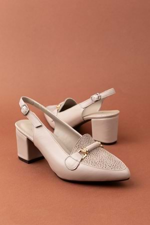 Gondol Kadın Hakiki Deri Şık Toka Detaylı Sivri Burunlu Topuklu Ayakkabı vdt.233 - Gri - 35