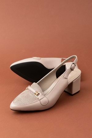 Gondol Kadın Hakiki Deri Şık Toka Detaylı Sivri Burunlu Topuklu Ayakkabı vdt.233 - Gri - 35